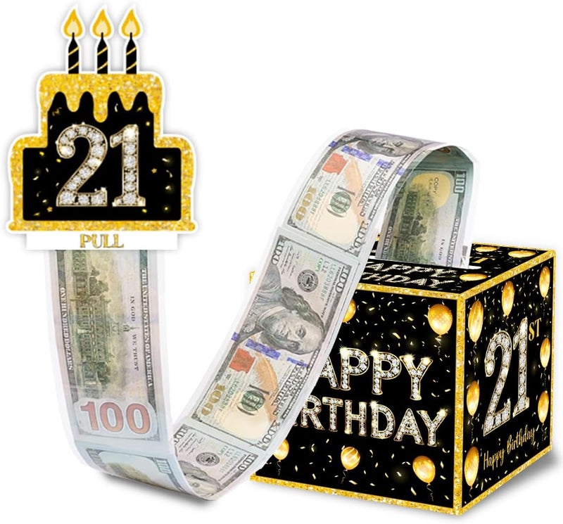 ChillHui Store 21st Birthday Money Gift Boxes for Cash, Twenty-One Years Old Birthday Money Pull Box for Boys Girls - Image 1